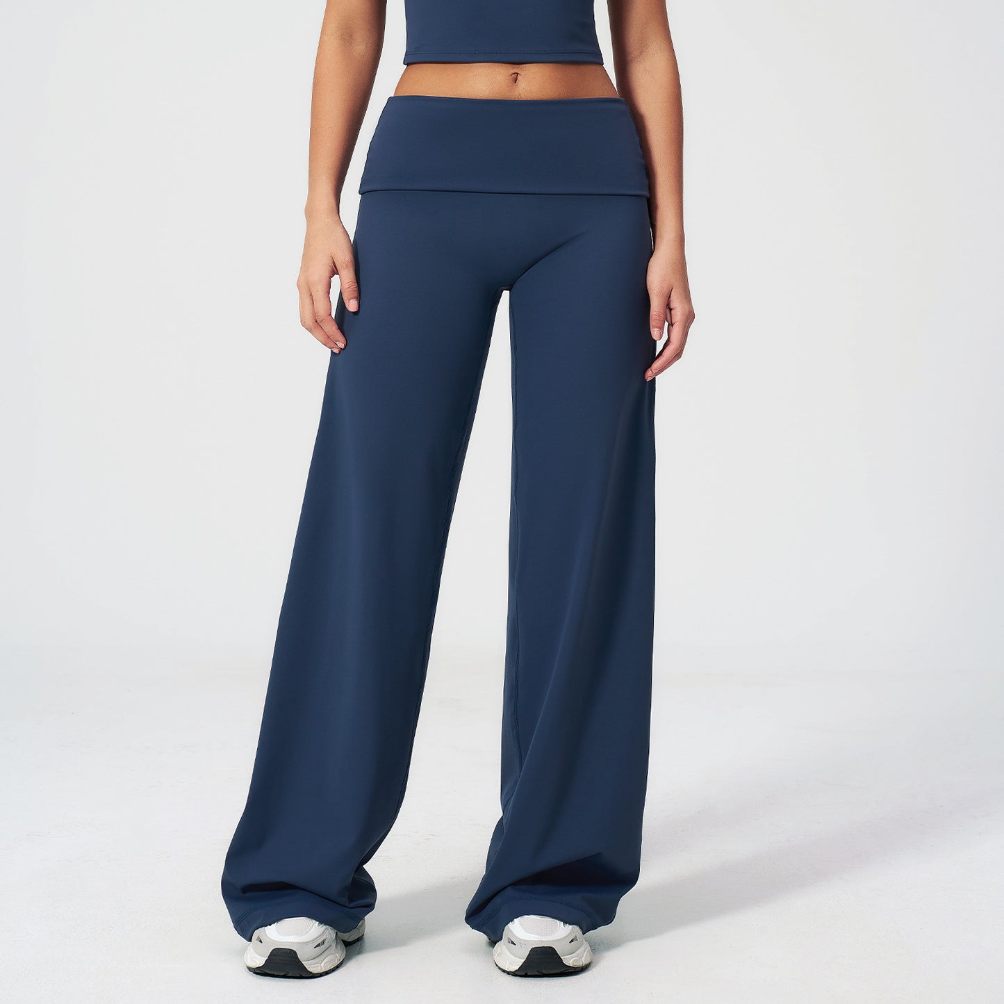 12/2025 Brushed trousers with folded waistband, loose fit, wide legs, slimming design, suitable for outdoor running and sports, women's wide-leg pants, 5529 -