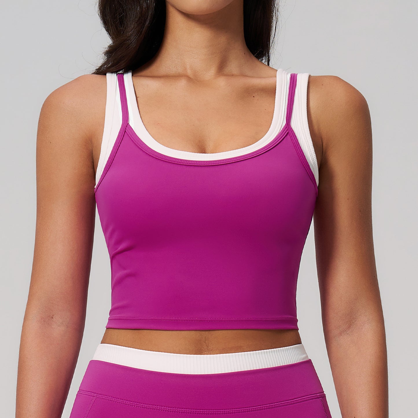 10/2025 New two-piece split vest, color-blocked nude-feel fashion casual top, running sports bra 3129