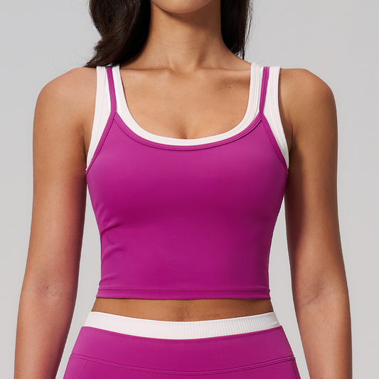 10/2025 New two-piece split vest, color-blocked nude-feel fashion casual top, running sports bra 3129