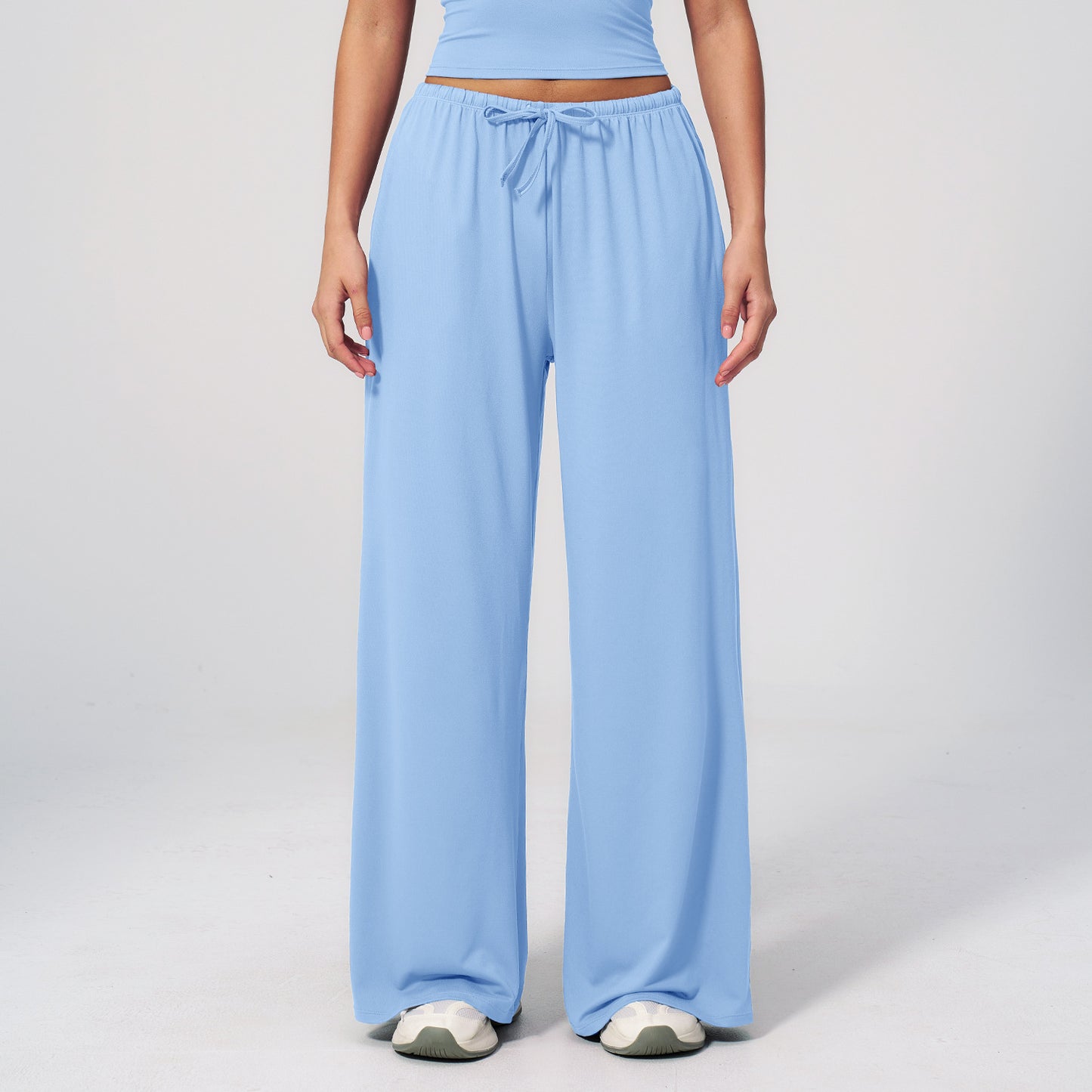 05/2025 Pantalones drapeados de pernera ancha con lijado, pantalones informales holgados para mujer, deporte, fitness, con cordón elástico, modelo 3058