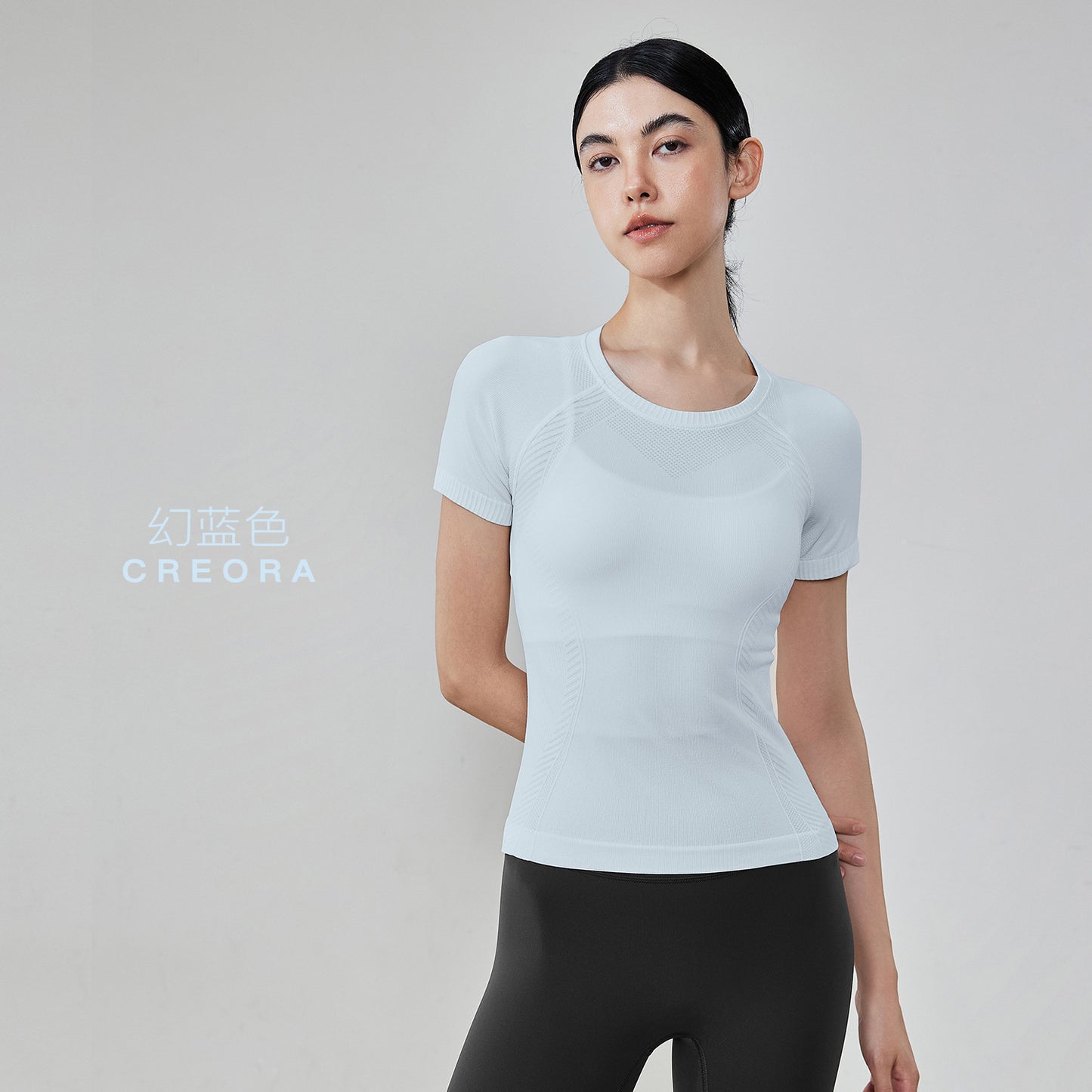 06/2025 Camiseta de yoga entallada de brocado completo para mujer, top deportivo transpirable de verano de manga corta para correr y fitness, ropa de yoga sin costuras absorbente del sudor
