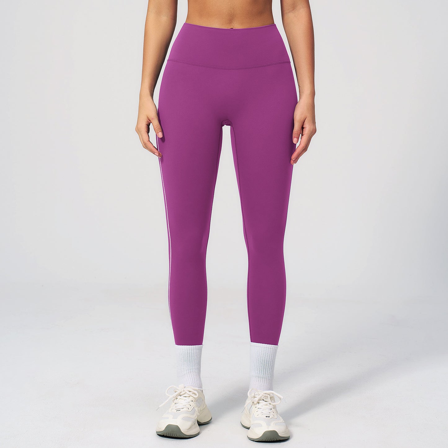 08/2025 Contrast color sanded yoga pants high waist tight pants outdoor cycling running sports fitness pants 2036