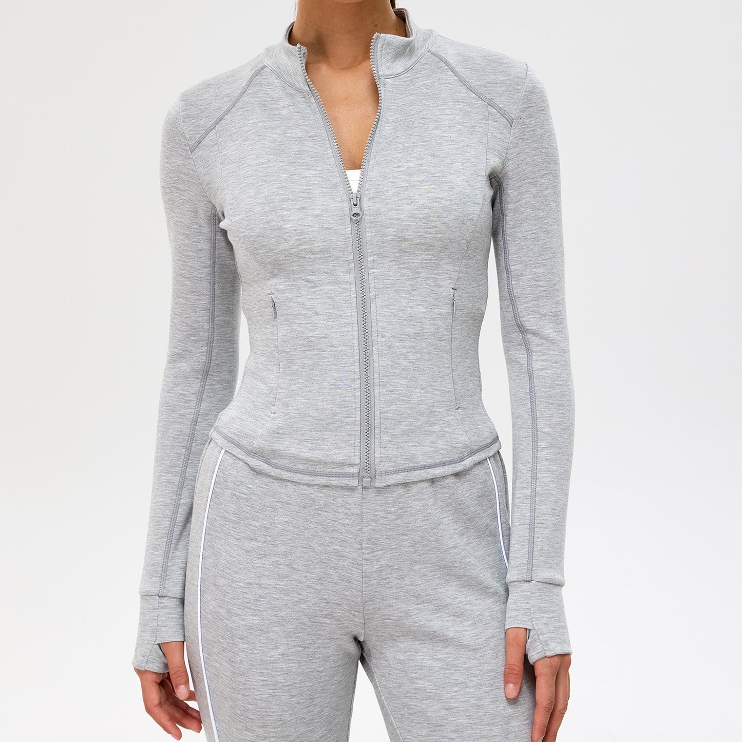 12/2025 TM0279Y   link-1 Autumn/Winter New Color Block Casual Five-Piece Set for Women: Nude-Feel Fitness Top, High-Waisted Slimming Loose Pants, Yoga Suit