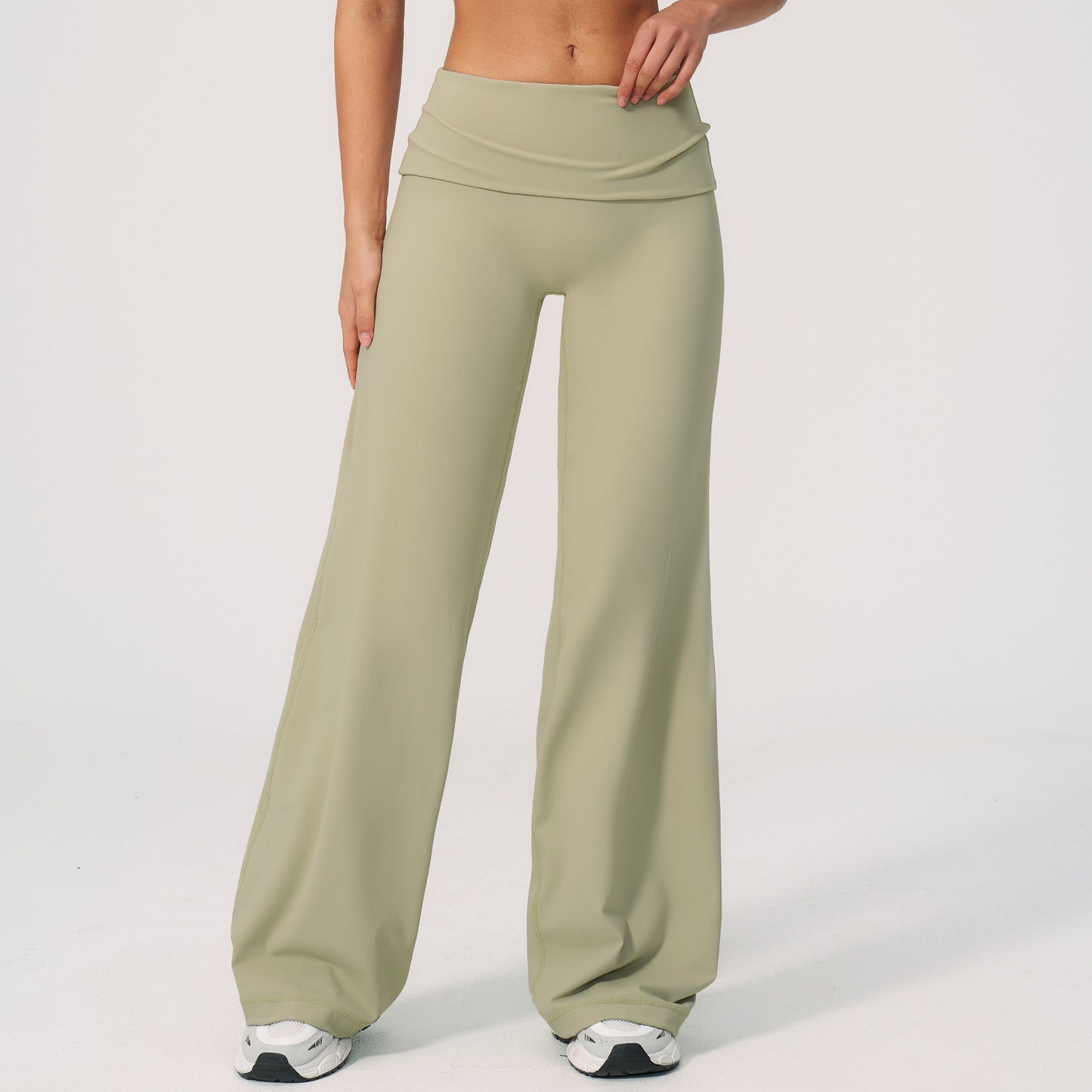 12/2025 Brushed trousers with folded waistband, loose fit, wide legs, slimming design, suitable for outdoor running and sports, women's wide-leg pants, 5529 -