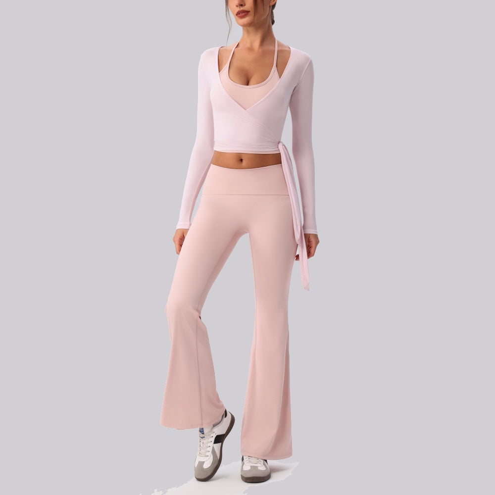 Wholesale 3-Piece Yoga Set | Halter Tank with Bra & Flare Pants | FOUREGG