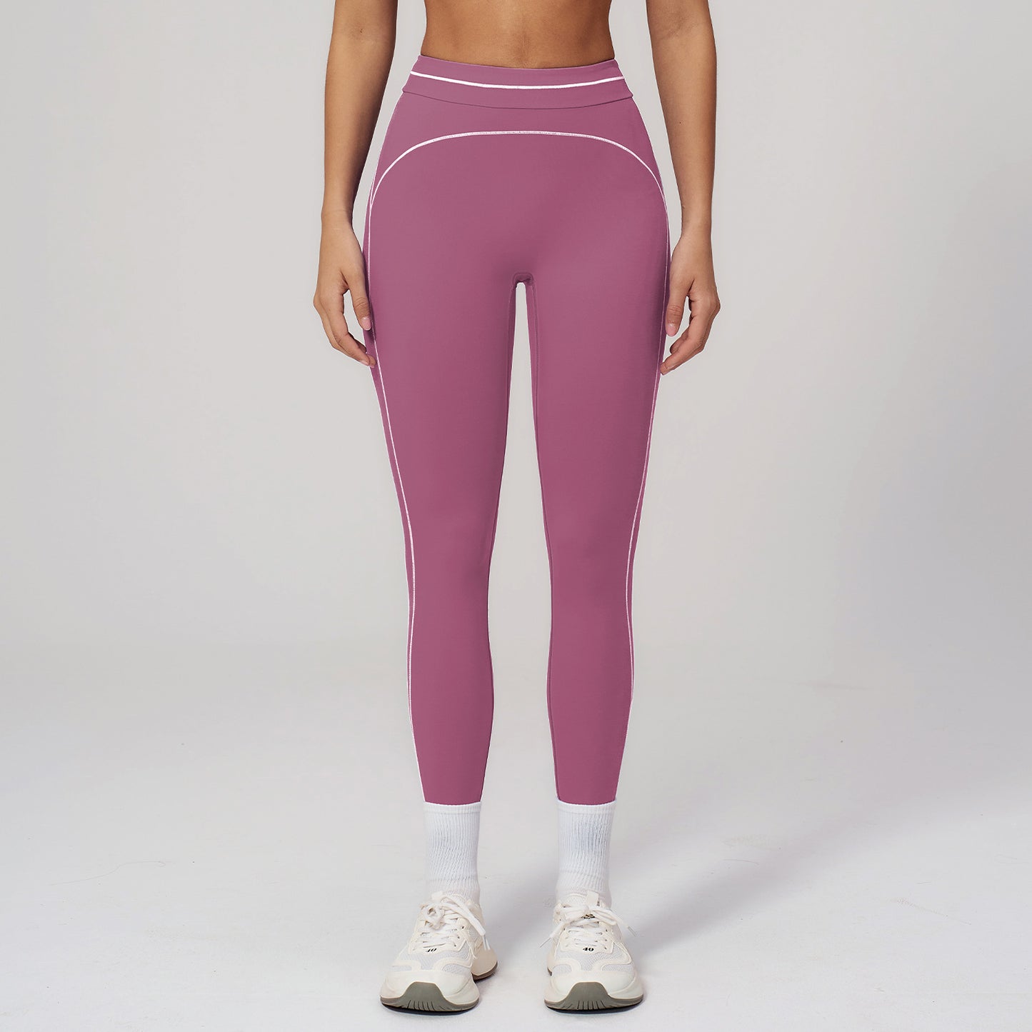 08/2025 Pantalones de yoga lijados de color contrastante, cintura alta, ajustados, para correr al aire libre, ropa deportiva de fitness para mujer 7028