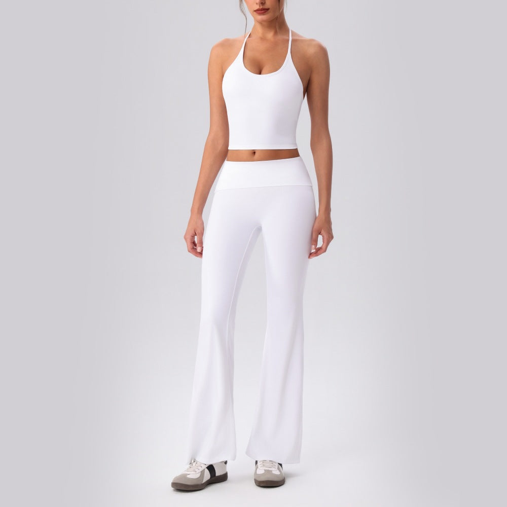 Wholesale 3-Piece Yoga Set | Halter Tank with Bra & Flare Pants | FOUREGG
