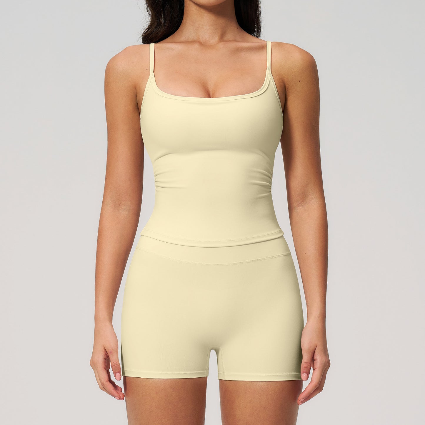 Wholesale Brushed Yoga Set | Butt-Lift Shorts & Tank Outfit 5555 | fouregg