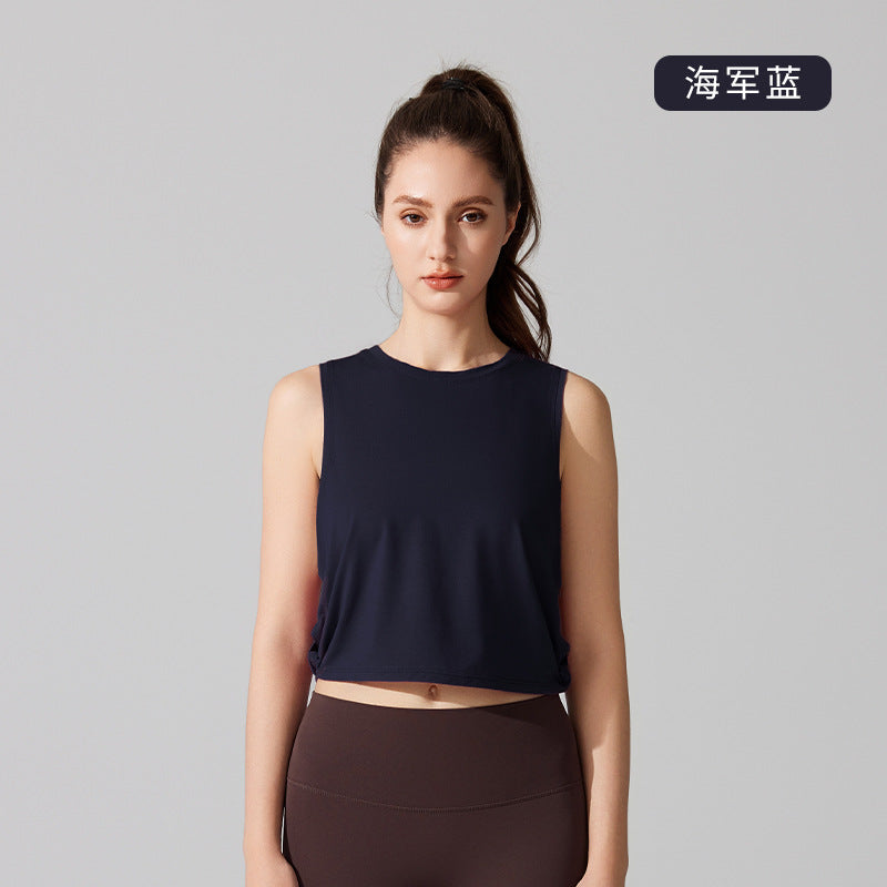 02/2025 Summer light breathable quick drying yoga vest short hollowed-out twist sleeveless Lyocell fitness sports top for women