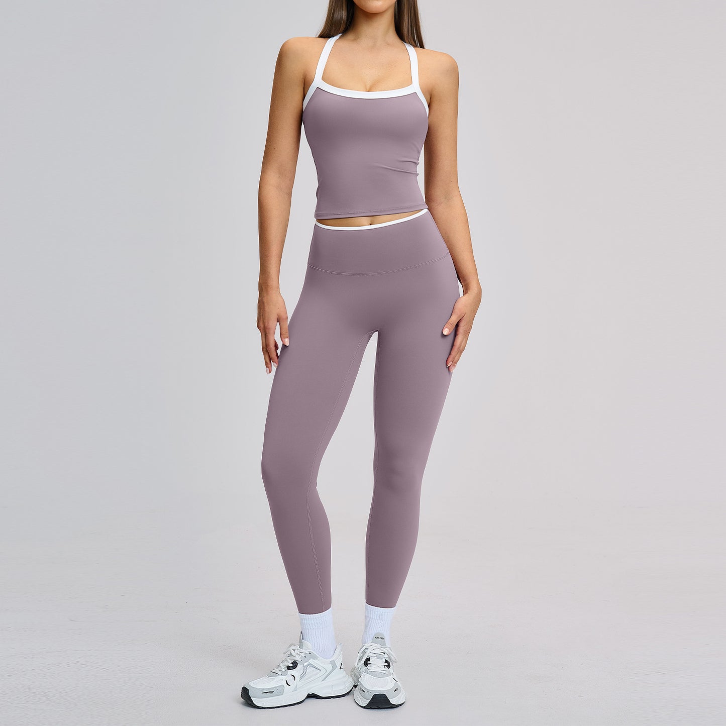 06/2025 Traje de yoga de color contrastante con espalda cruzada, traje de yoga ajustado, traje deportivo de fitness para correr para mujer 2027