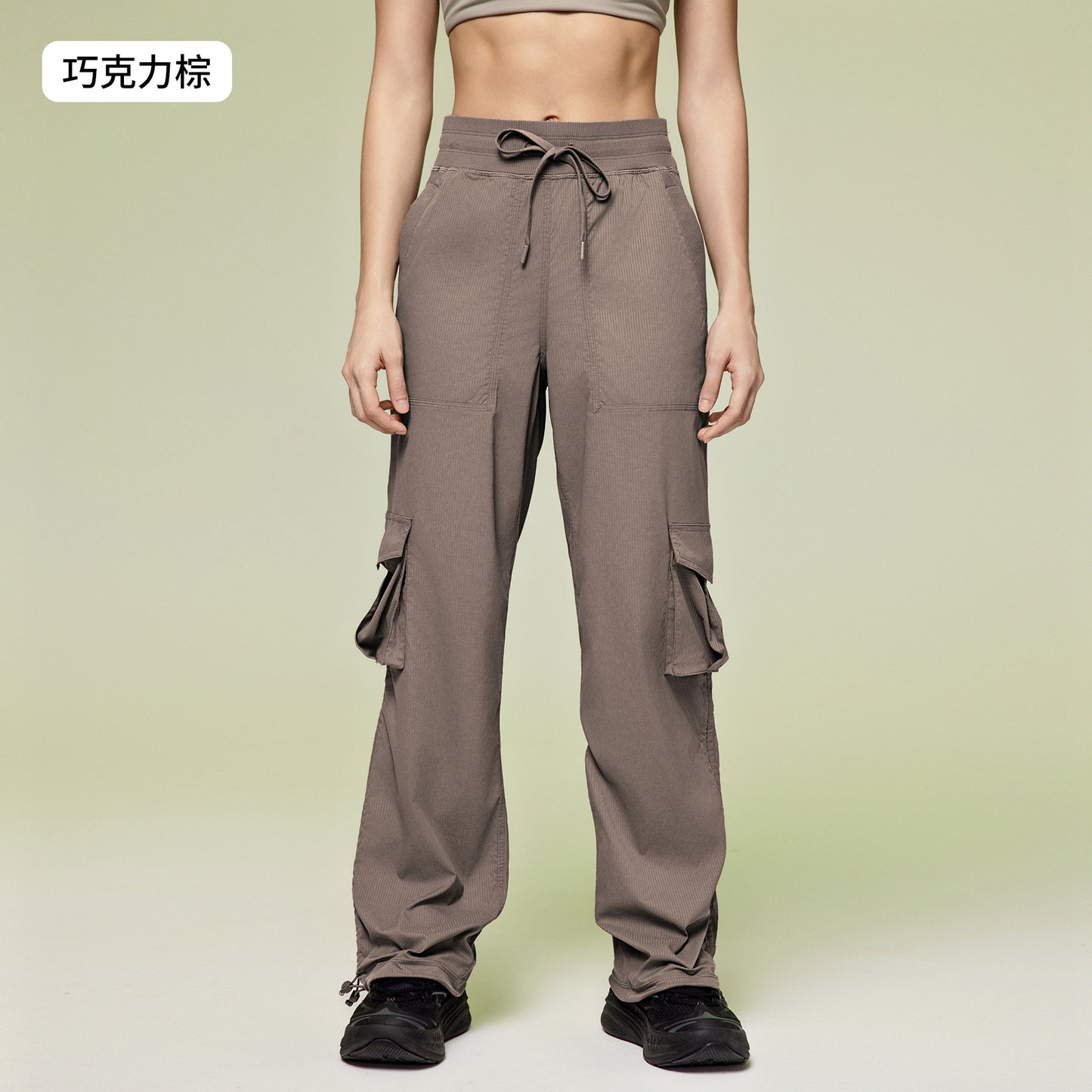 12/2024 Nuevo pantalón de correr al aire libre ligero de secado rápido para mujer con cordón, bolsillo grande, pierna ancha, estilo cargo casual D25001