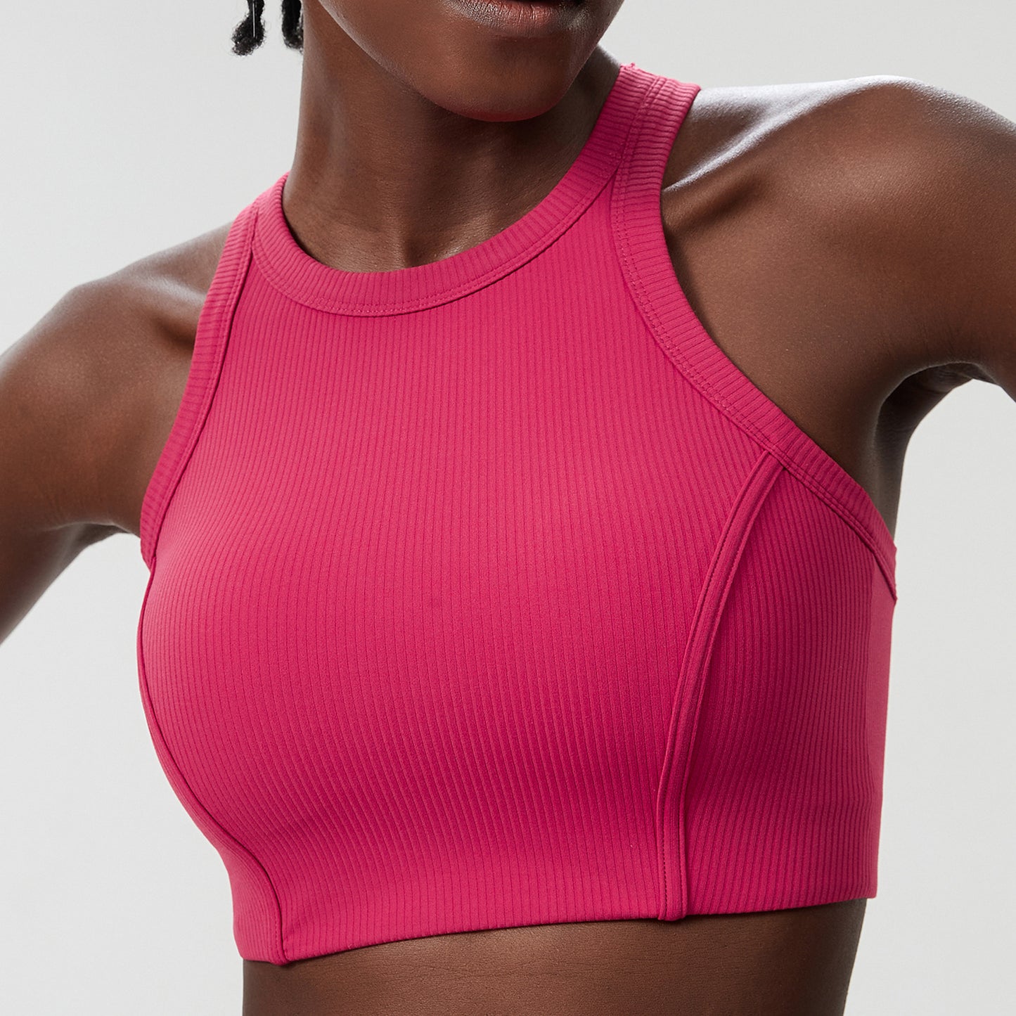 04/2024 ribbed High neck willow strip fan round oxygen cup sports bra women's long yoga fitness vest running bra
