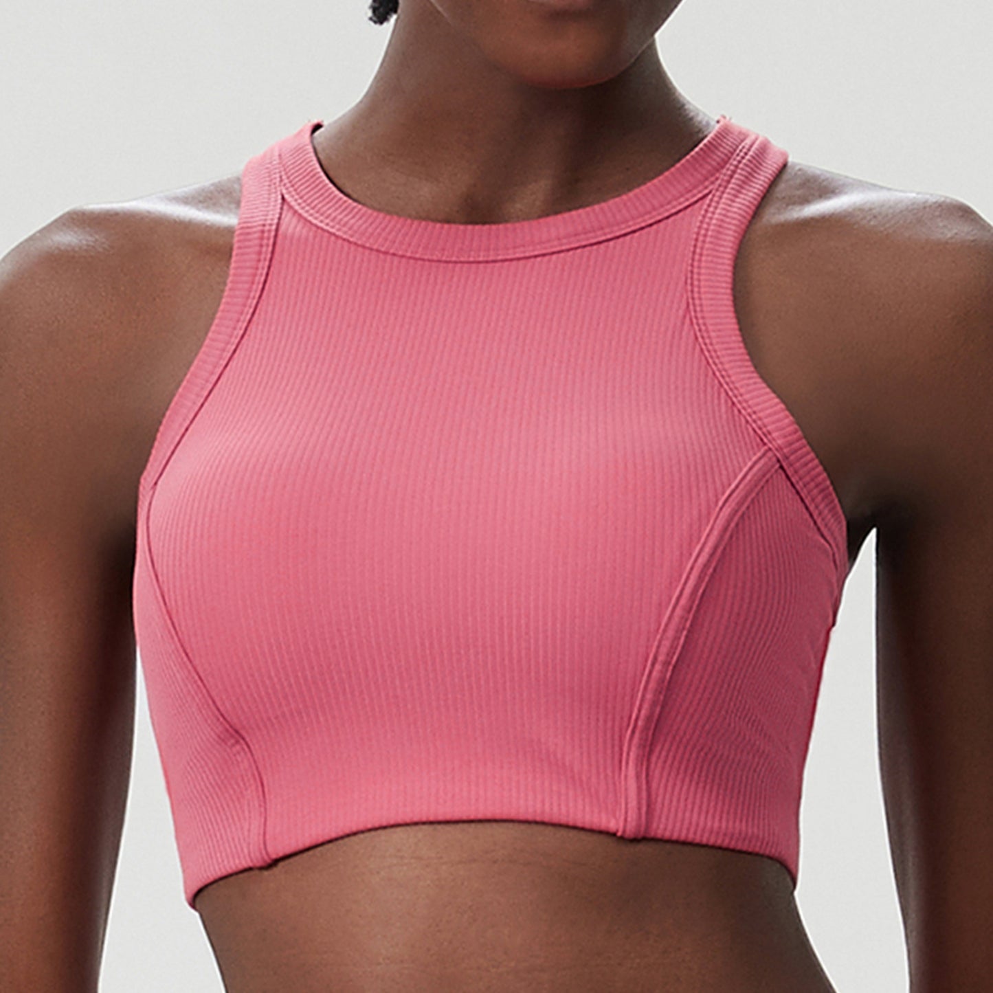 04/2024 ribbed High neck willow strip fan round oxygen cup sports bra women's long yoga fitness vest running bra