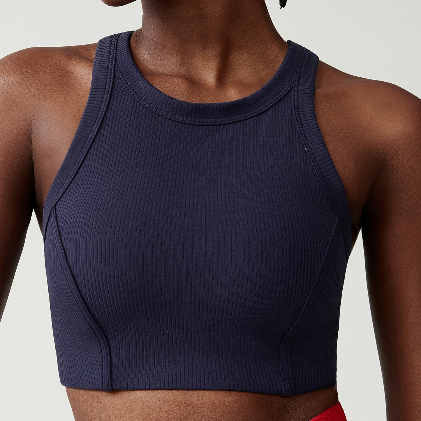 04/2024 ribbed High neck willow strip fan round oxygen cup sports bra women's long yoga fitness vest running bra