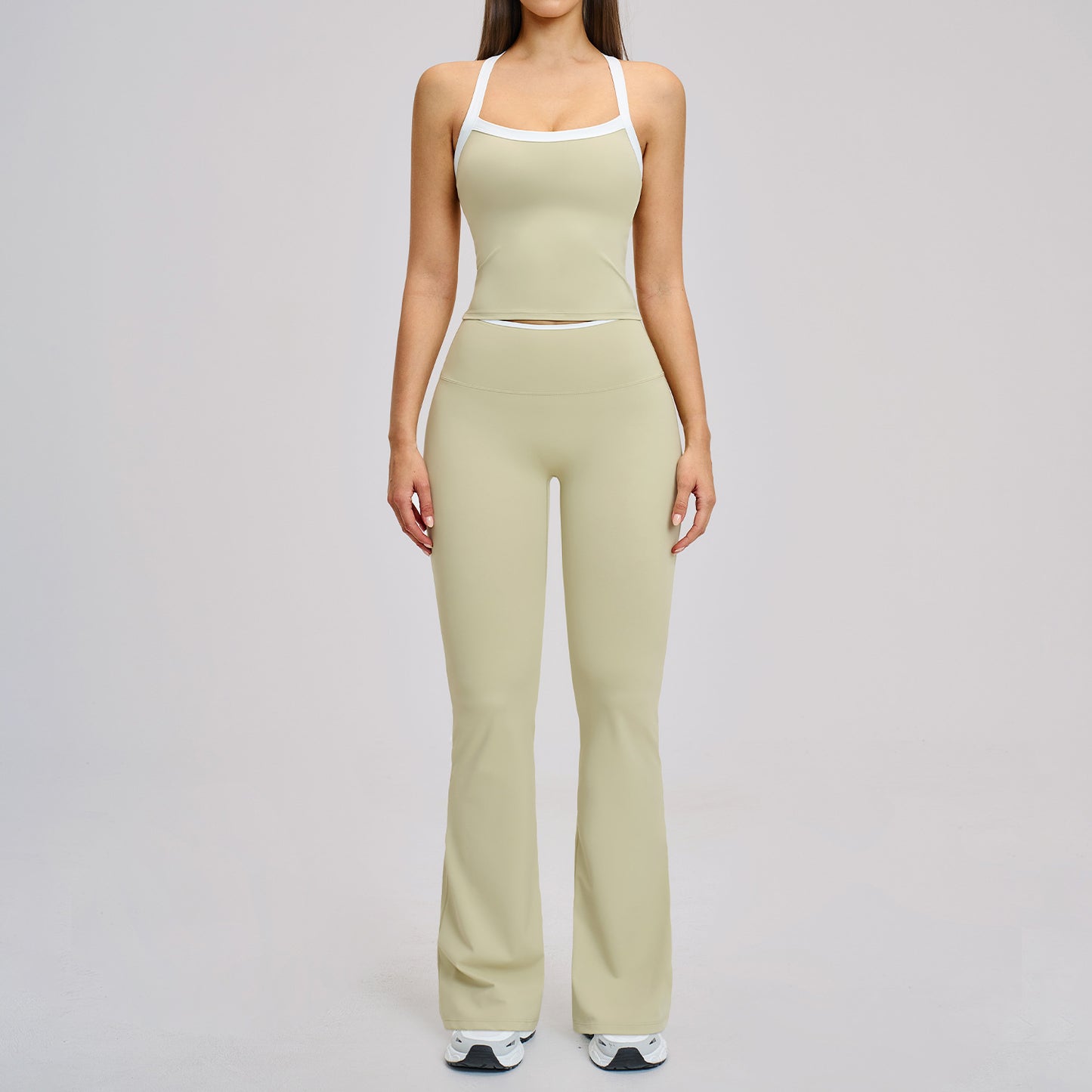06/2025 Traje de yoga de color contrastante con espalda cruzada, traje de yoga ajustado, traje deportivo de fitness para correr para mujer 2027