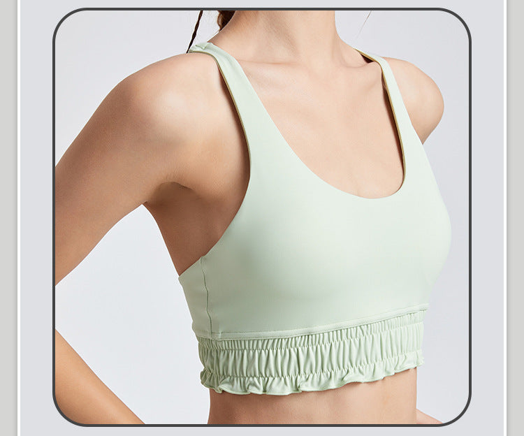 Fitness yoga sports bra women's ruffled camisole outerwear running fitness beauty back bra