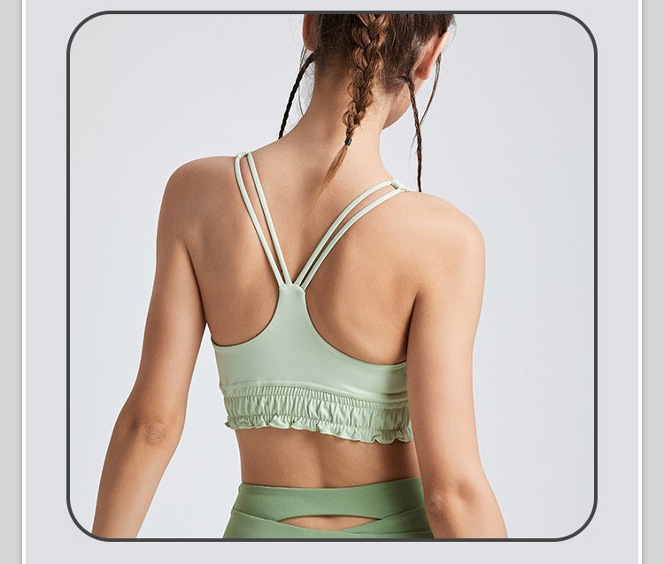 Fitness yoga sports bra women's ruffled camisole outerwear running fitness beauty back bra
