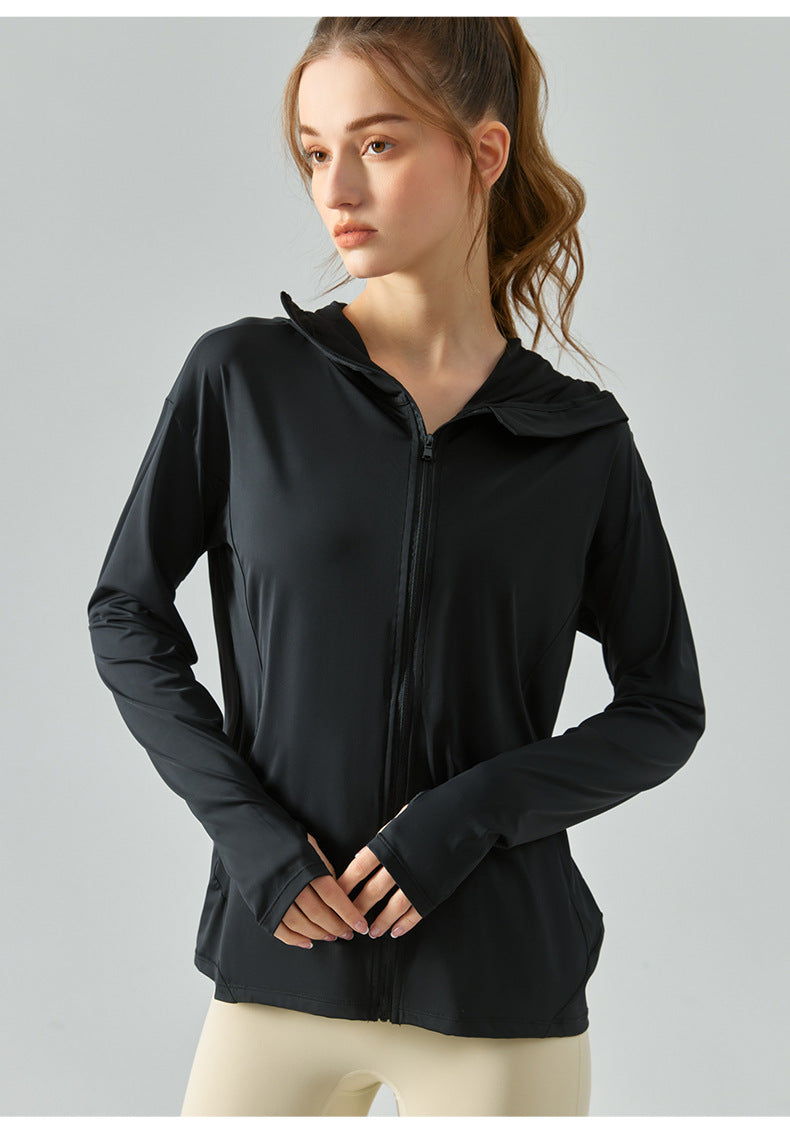 Cool Sunscreen Zipper Hoodie Women's Loose Casual Sports Blouse Anti-UV Fitness Jacket