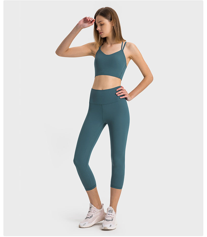 SPR pumped ribbed fitness yoga eight-point pants high waist peach hip sports leggings women