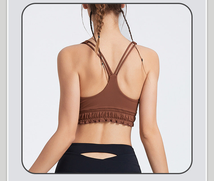 Fitness yoga sports bra women's ruffled camisole outerwear running fitness beauty back bra