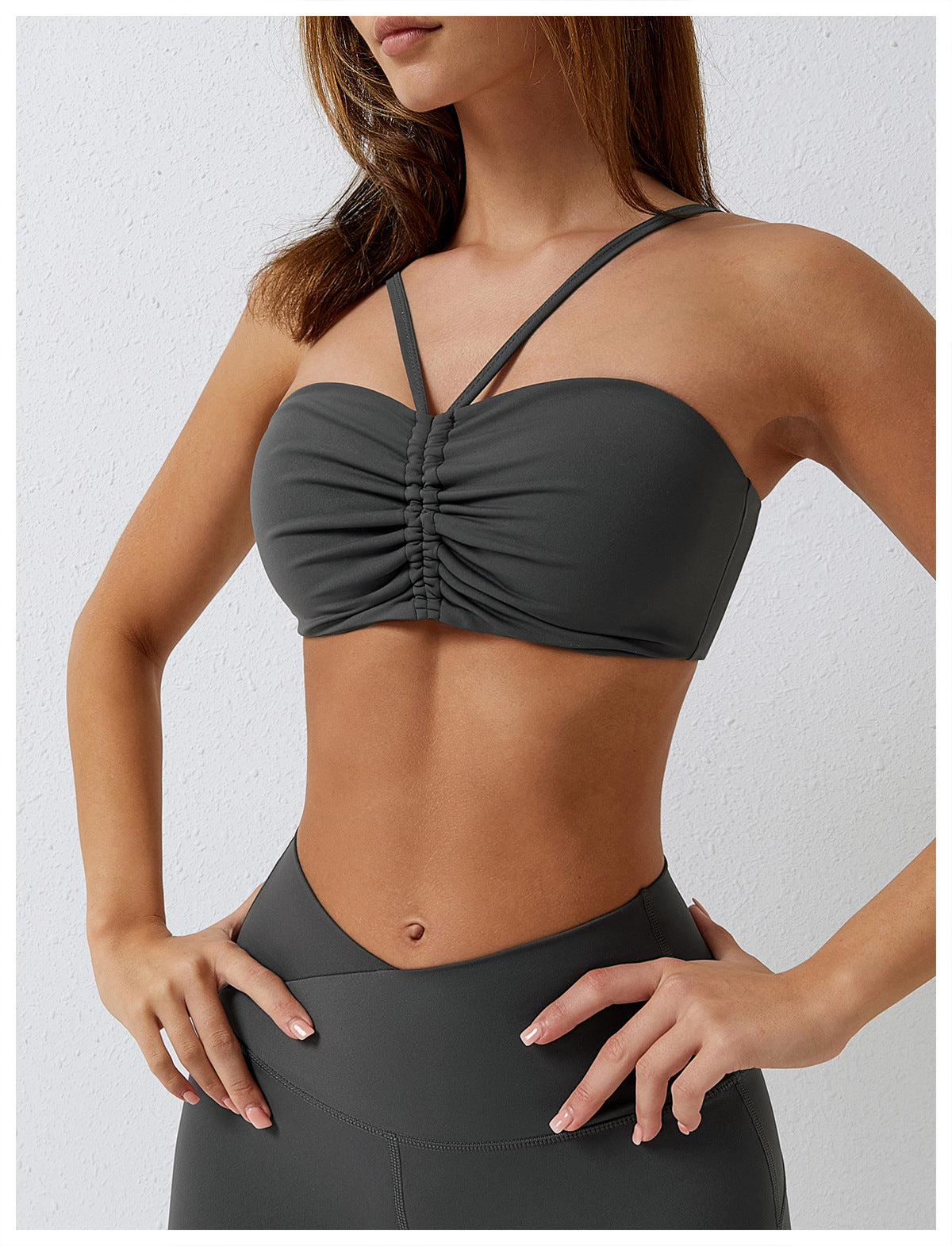 Dance casual sports underwear women's running fitness bra gathered brushed nude yoga vest 8008