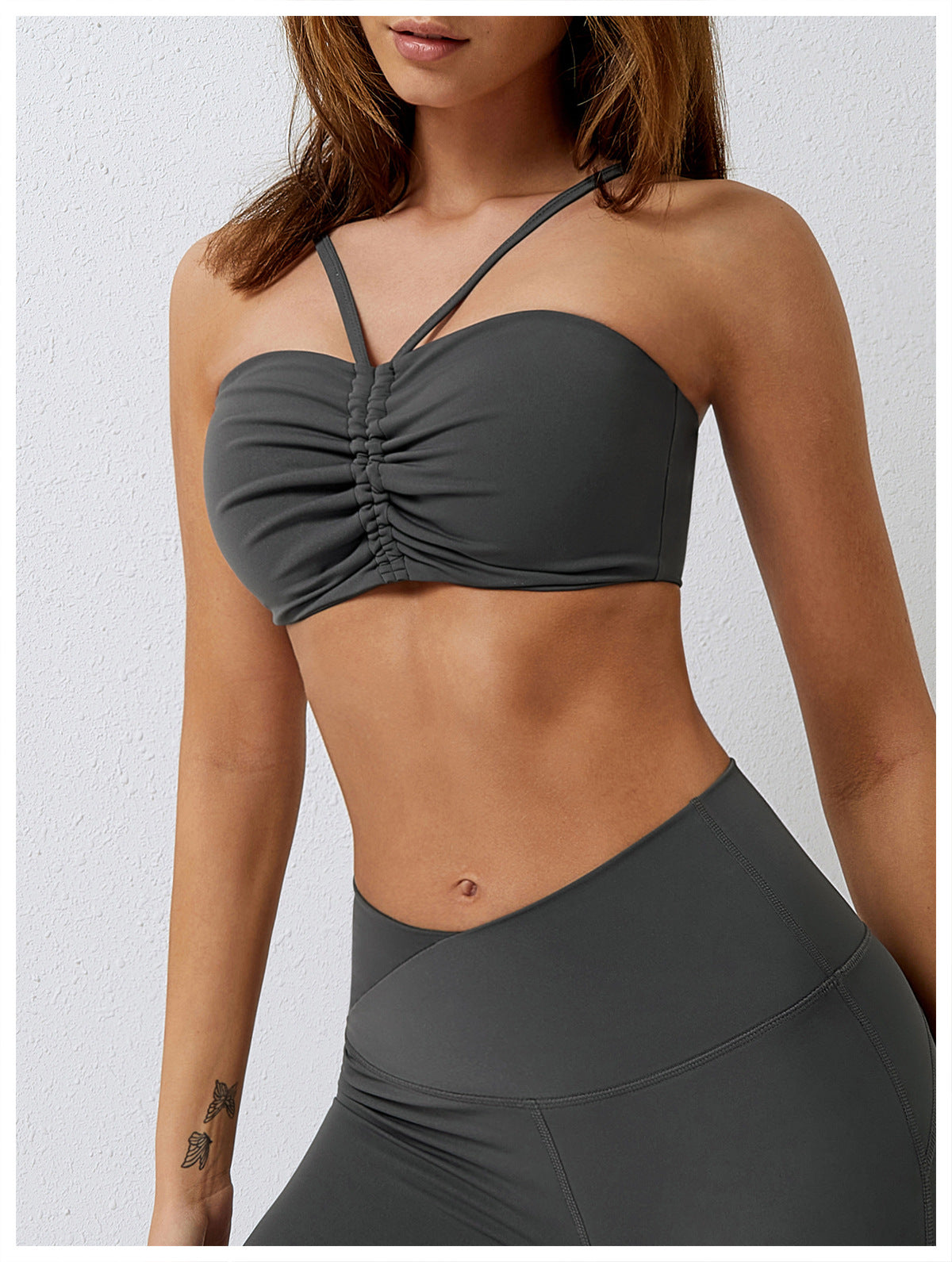 Dance casual sports underwear women's running fitness bra gathered brushed nude yoga vest 8008