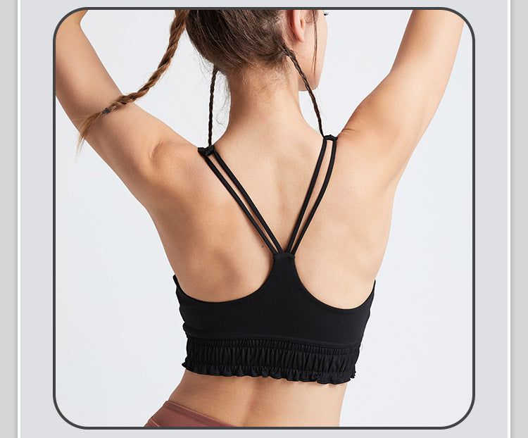 Fitness yoga sports bra women's ruffled camisole outerwear running fitness beauty back bra