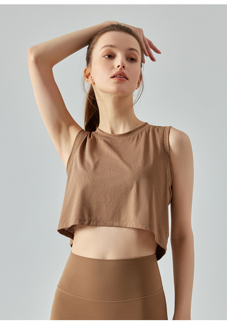 Jacquard Short Sports Vest Women Sleeveless T-Shirt Yoga Wear Fitness Tops