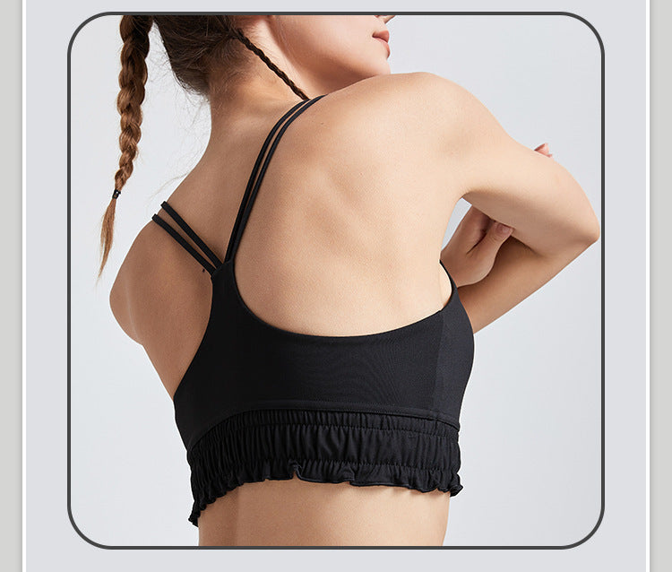 Fitness yoga sports bra women's ruffled camisole outerwear running fitness beauty back bra
