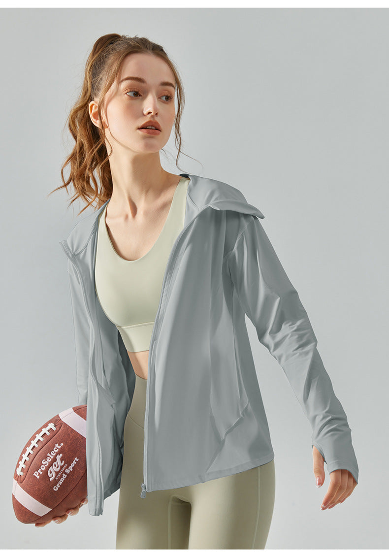 Cool Sunscreen Zipper Hoodie Women's Loose Casual Sports Blouse Anti-UV Fitness Jacket