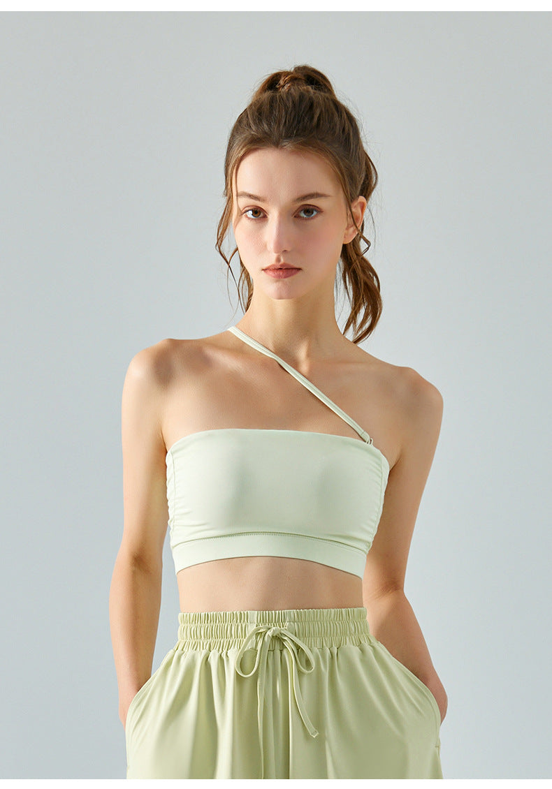 Multi-wear sports fitness vest with chest pad thin shoulder straps yoga bra solid color sling bra