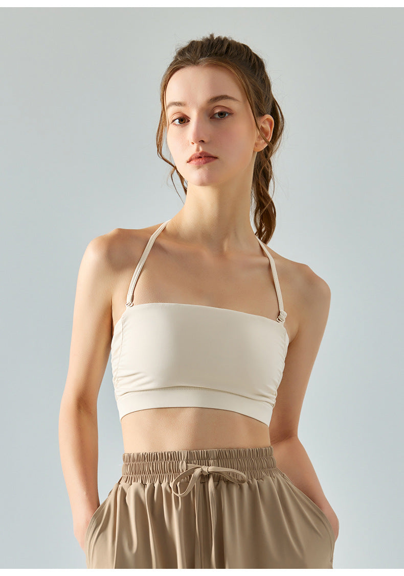 Multi-wear sports fitness vest with chest pad thin shoulder straps yoga bra solid color sling bra