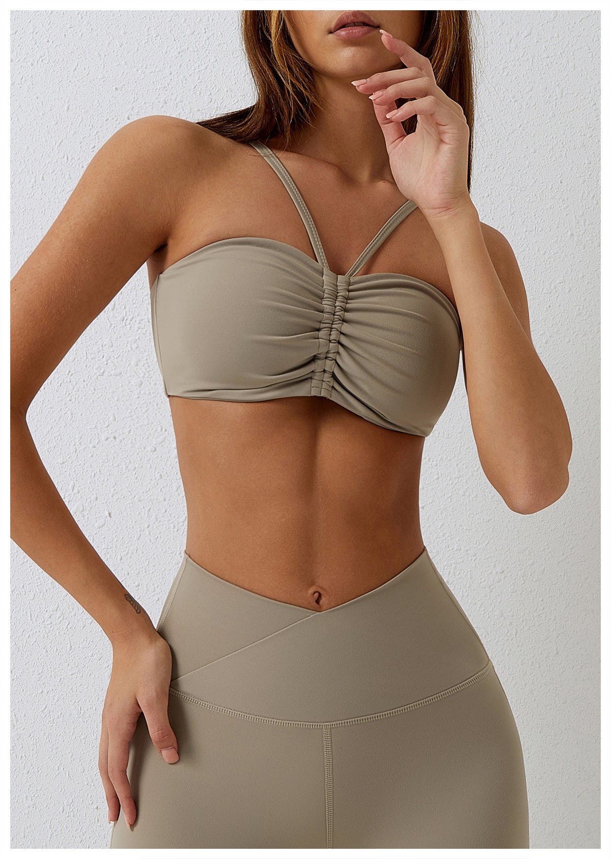 Dance casual sports underwear women's running fitness bra gathered brushed nude yoga vest 8008