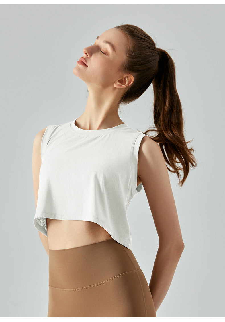 Jacquard Short Sports Vest Women Sleeveless T-Shirt Yoga Wear Fitness Tops