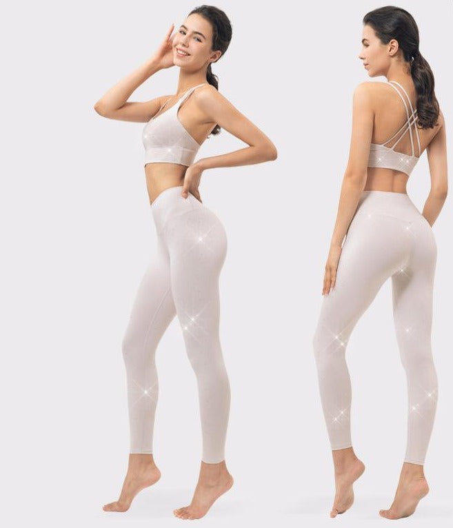 New Sprinkle Silver Sports Suit Women Shockproof Gathering Running Fitness Bra Tights Two-piece Training Yoga Suit sports sets