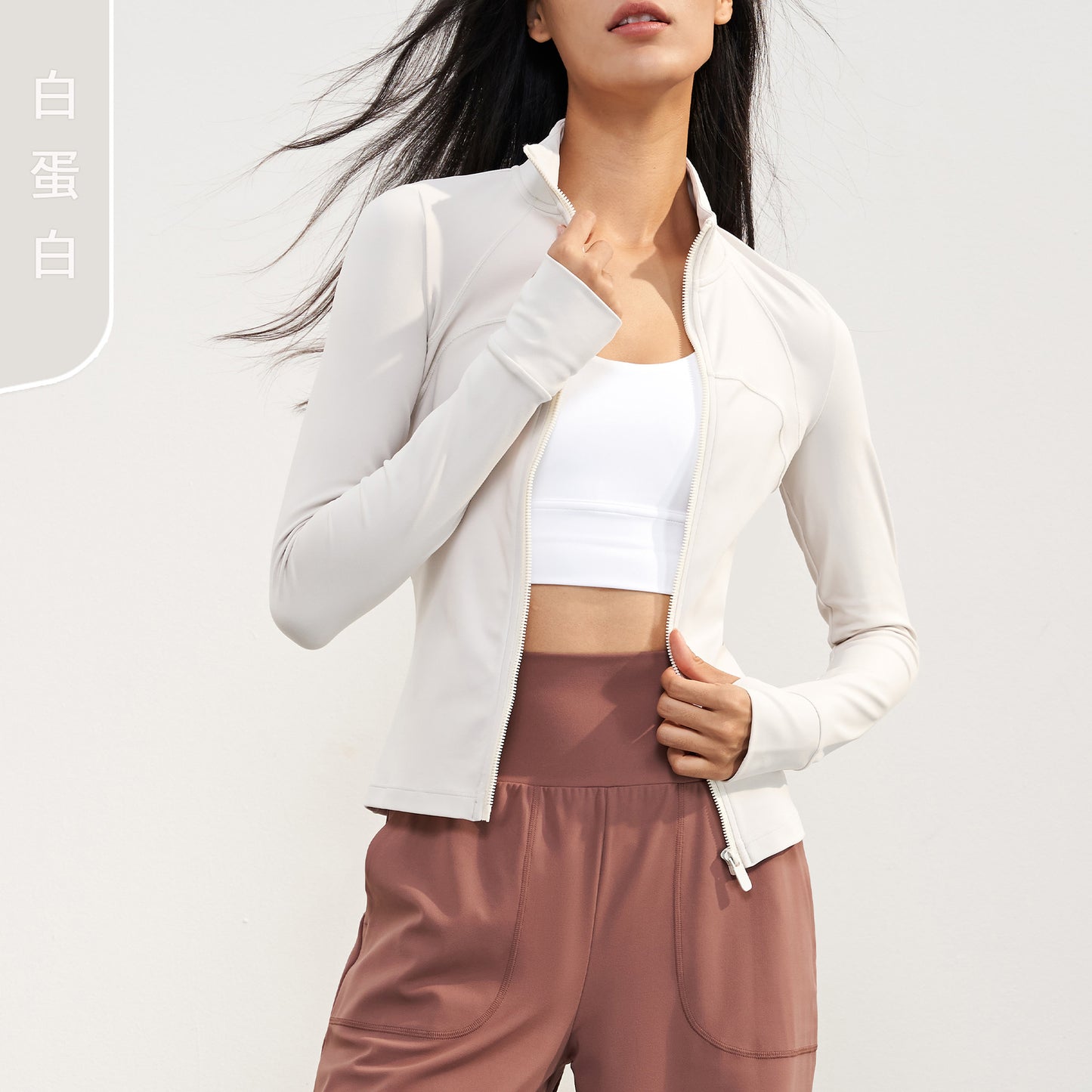 2023.09 Nuls thickened thin velvet windproof stand collar sports coat plus velvet slim yoga jacket finger cot sports top for women